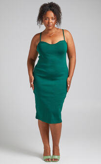 Larah Bodycon Sweetheart Neckline Midi Dress in Emerald