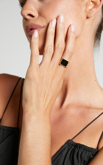 Jennita Ring - Black Square Signet Ring in Gold