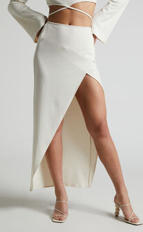Jadine Midi Skirt - Wrap Front Skirt in Cream