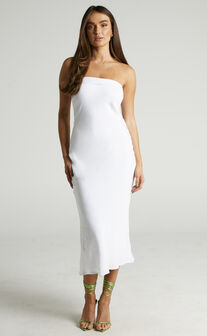Runaway The Label - Leila Rayon Strapless Midi Dress in White