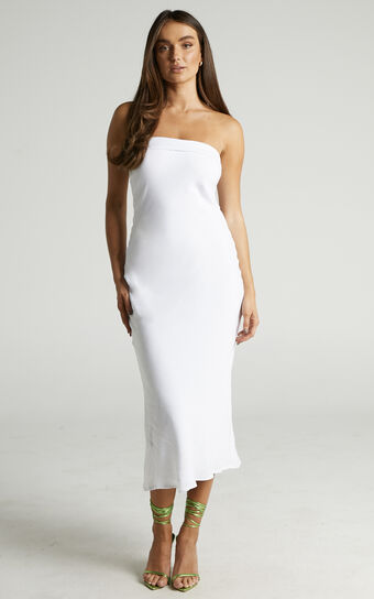 Runaway The Label - Leila Rayon Strapless Midi Dress in White