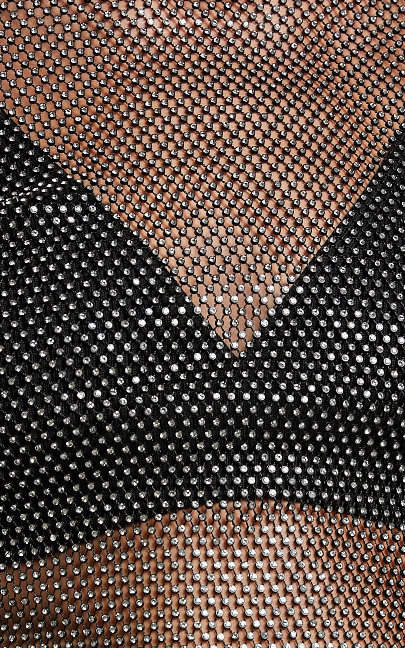 Skylae Top - Diamante Mesh Long Sleeve Crop Top in Black