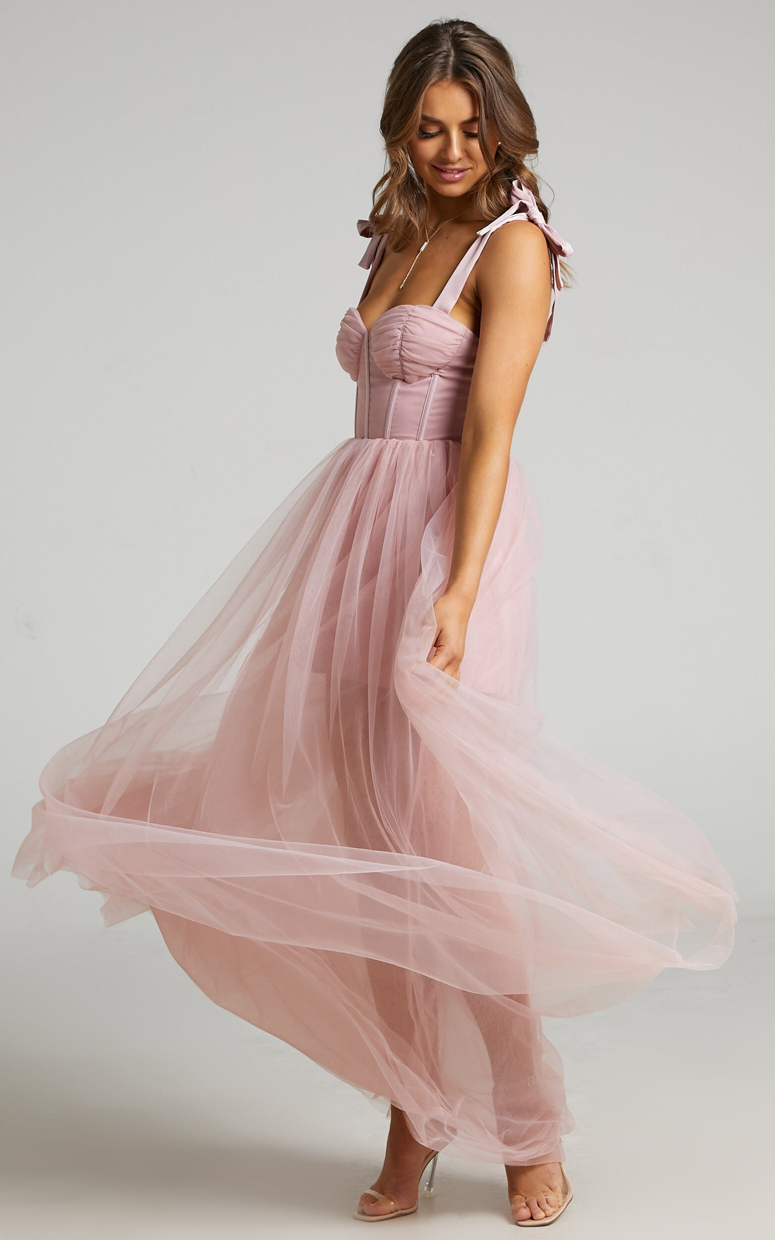 Emmary Gown - Bustier Bodice Tulle Gown in Pink