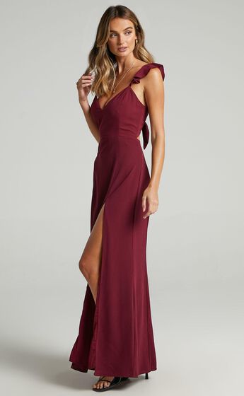 More Than This Ruffle Strap Maxi Dress in Wine