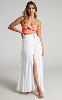 Break A Leg Midaxi Skirt - Wrap Thigh Split Skirt in White