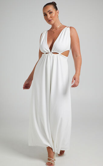 Karah Waist Detail Maxi Dress in White