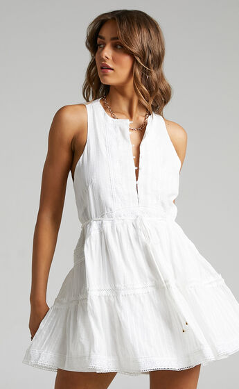 Scotty Button Up Broderie Mini Dress in White