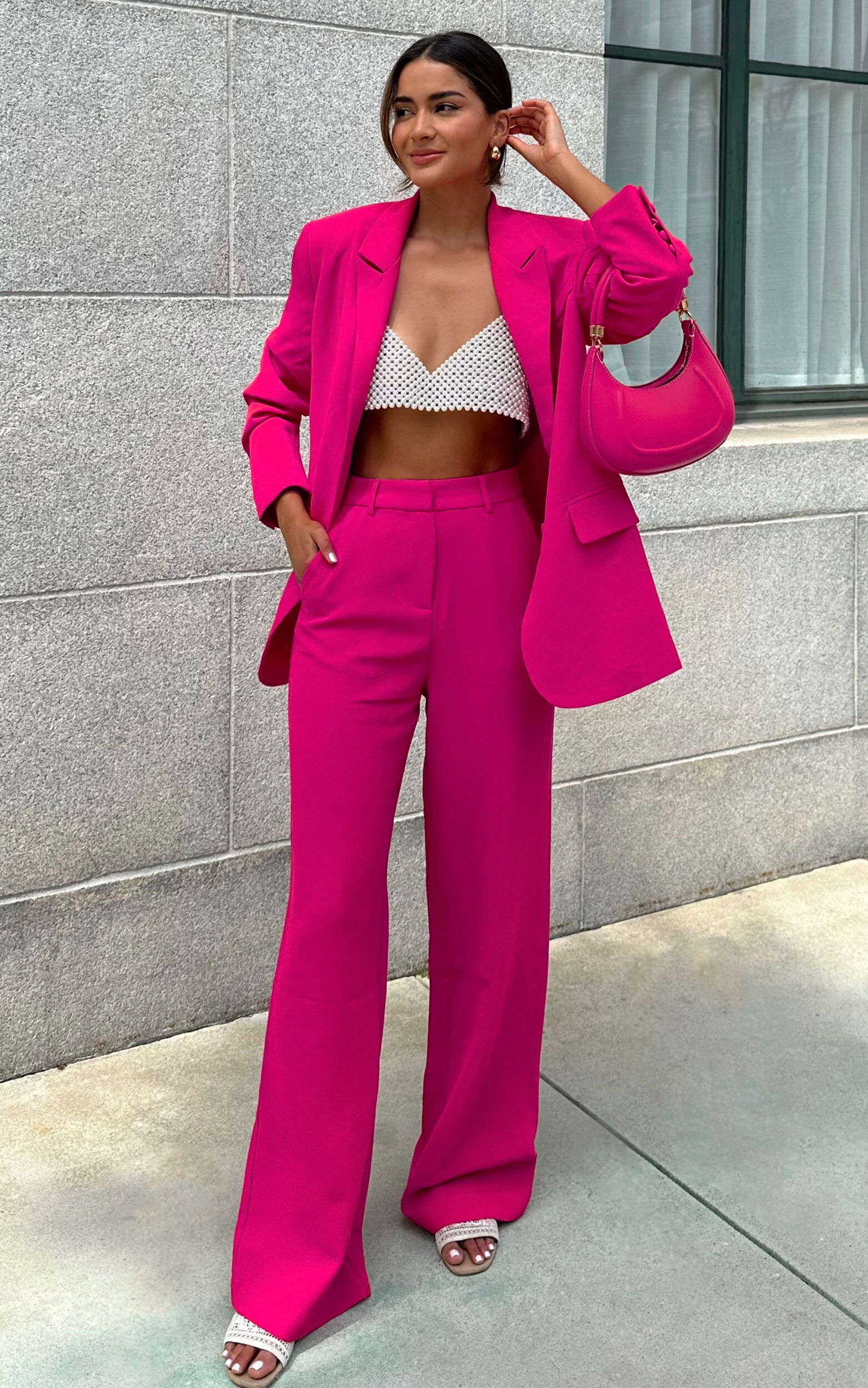 Hot Pink Two-Piece Wide-Leg Jumpsuit | Womens | Large (Available in M) | 100% Polyester | Lulus