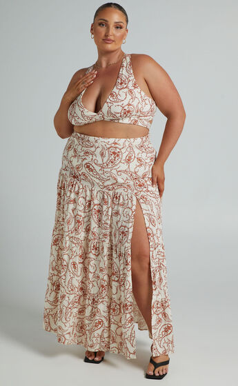 Delima two piece top and skirt set in Chocolate Paisley
