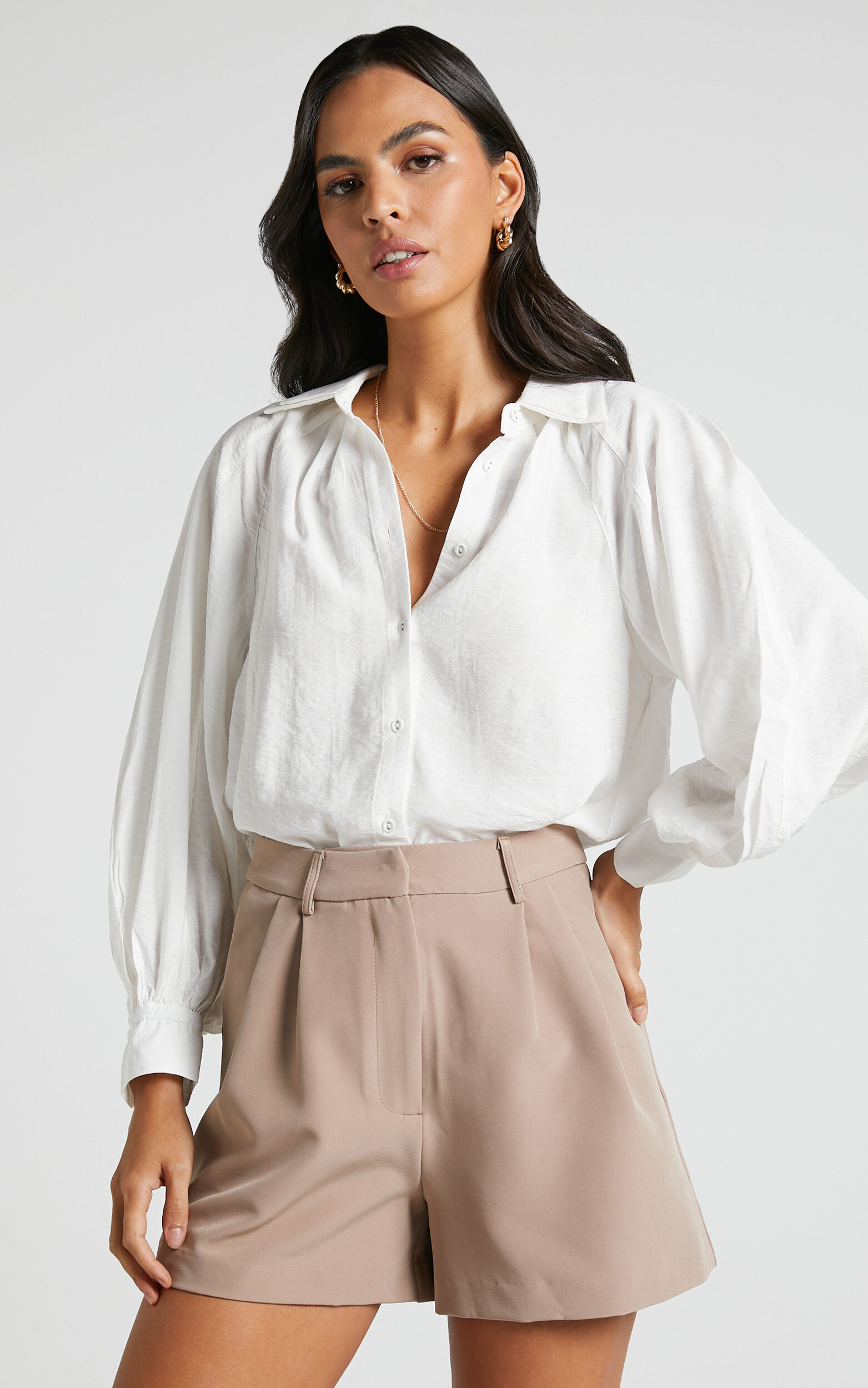 Vianne Blouse - Double Collar Puff Sleeve Blouse in White - 04, WHT1, super-hi-res image number null