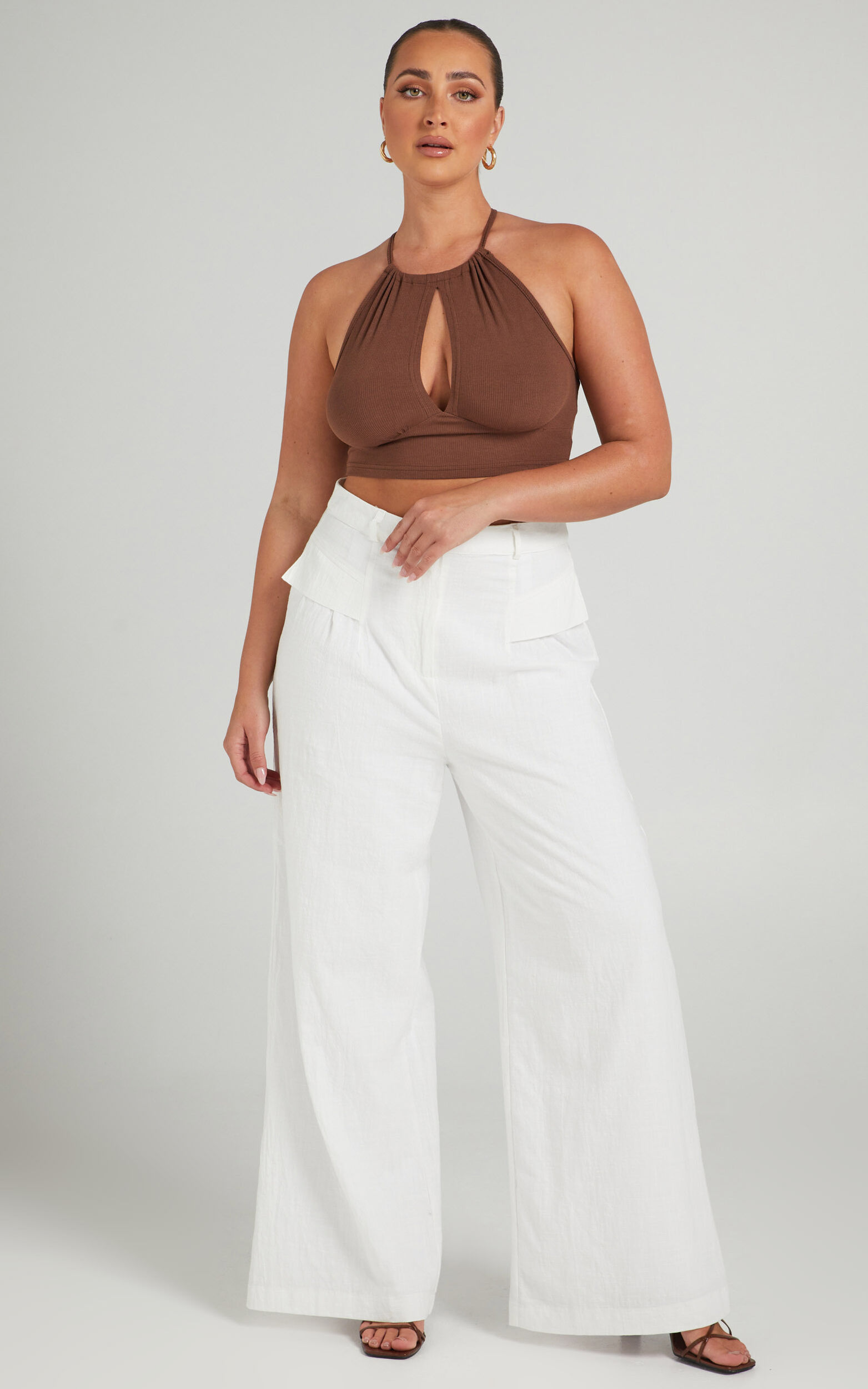 Honalee High Waisted Wide Leg Pant in White Linen Look - 04, WHT2