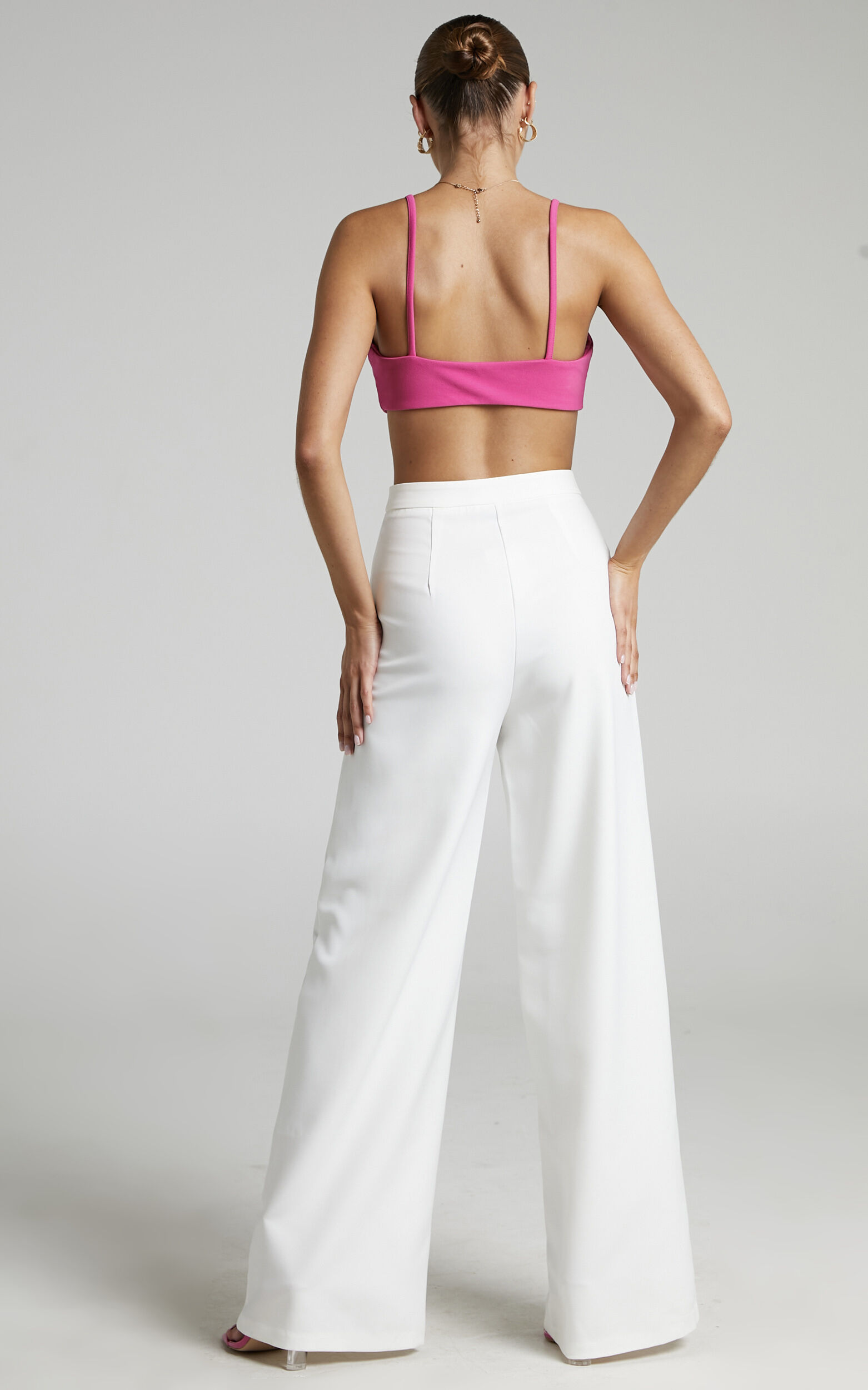 Jaxine - High Waisted Tailored Wide Leg Trousers in White | Showpo