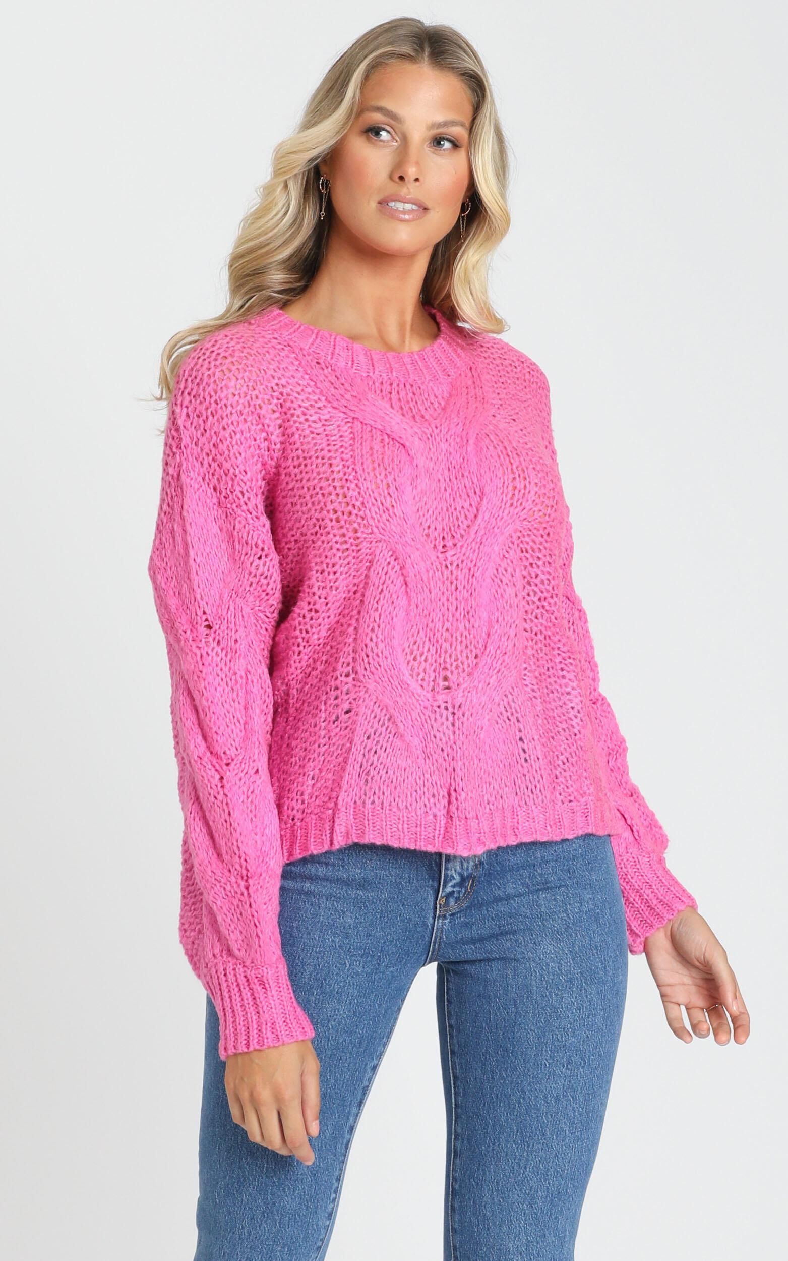 Jules Cable Knit Jumper in Hot Pink | Showpo