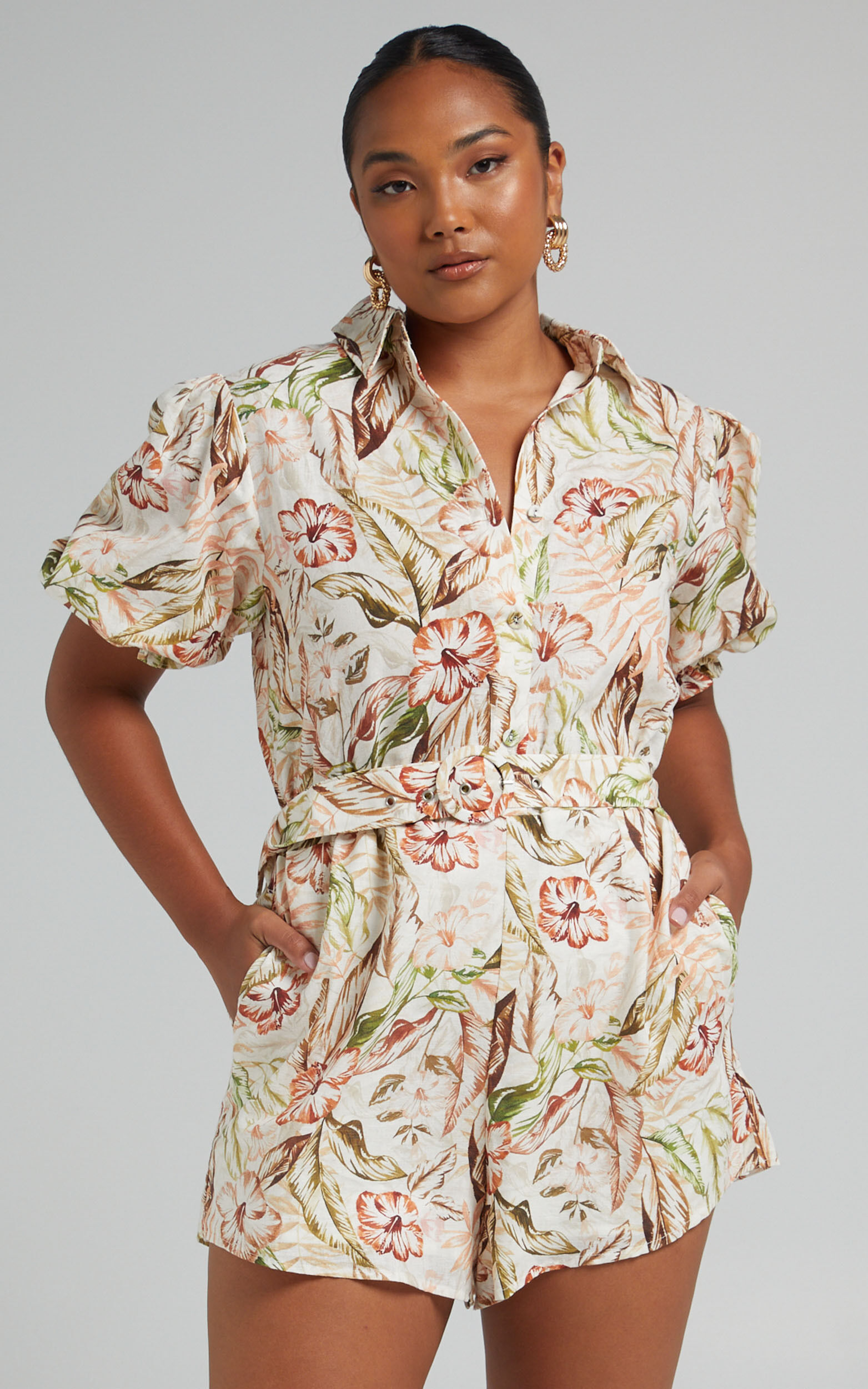 Charlie Holiday - MAYA PLAYSUIT in HIBISCUS - L, WHT1