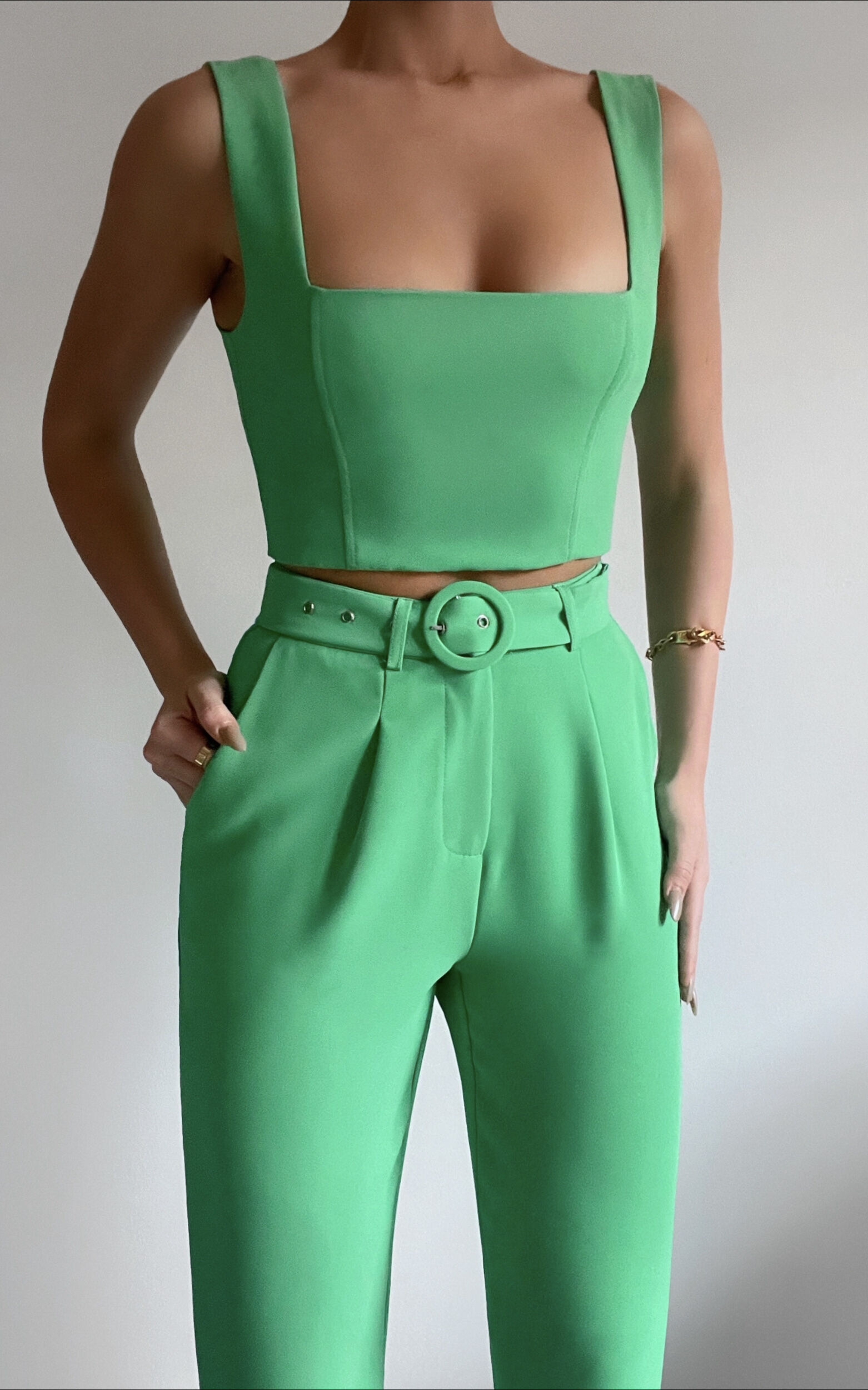 Reyna Two Piece Set - Crop Top and Tailored Pants in Green - 04, GRN1, super-hi-res image number null