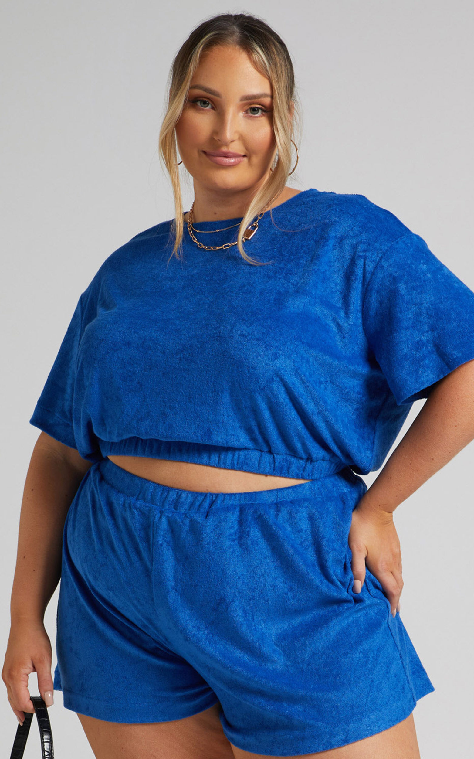 Broditha Terry Towelling Crew Neck Top in Blue - 04, BLU1, super-hi-res image number null