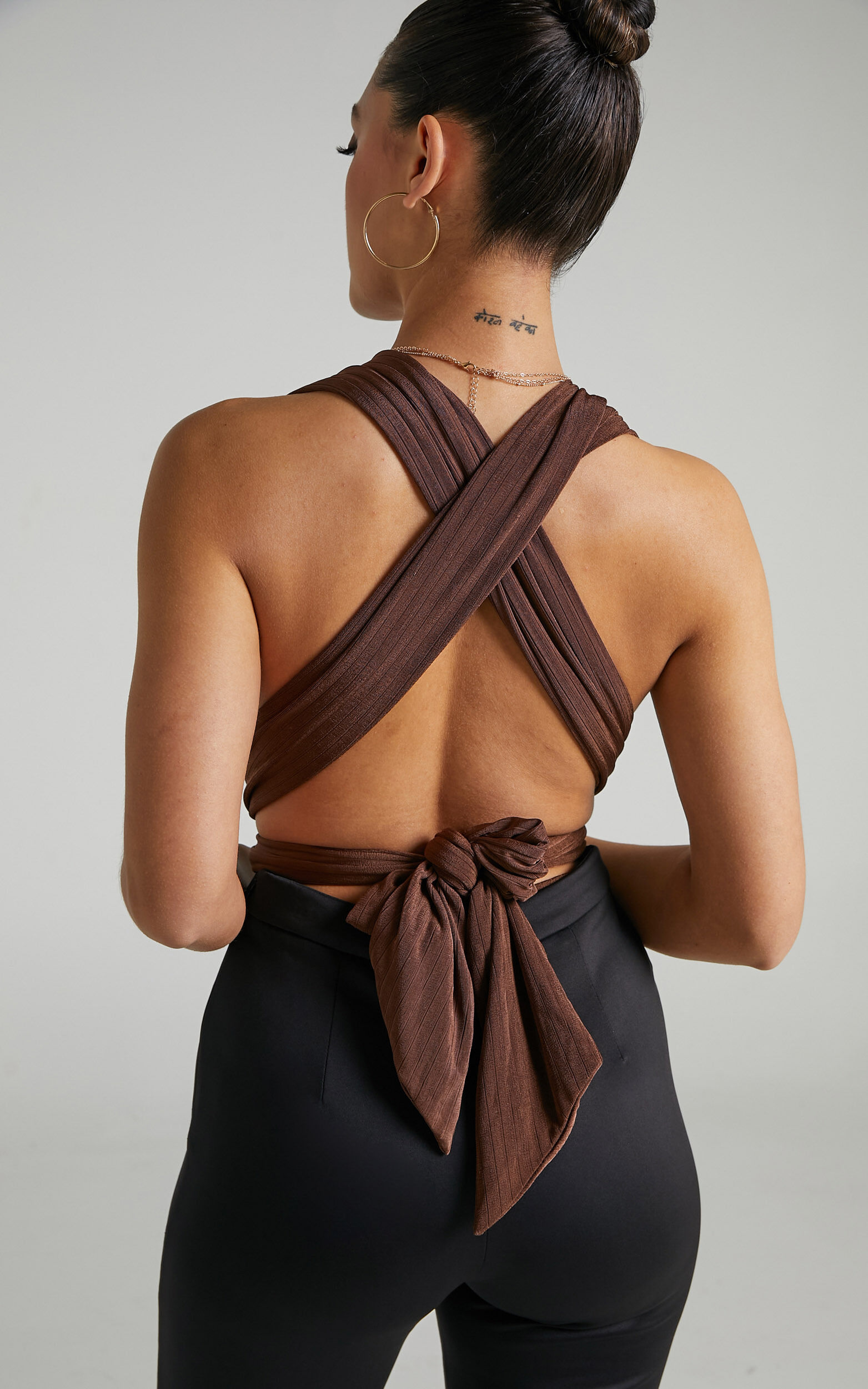 Kimbaa Slinky Multi tie bodysuit in Chocolate - 06, BRN3, super-hi-res image number null