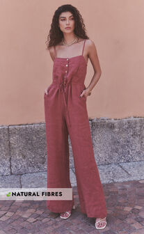 Amalie The Label - Frances Linen Button Up Jumpsuit in Burnt Rose