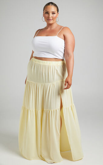 Kasiani Asymmetric Tiered Maxi Skirt in Cream