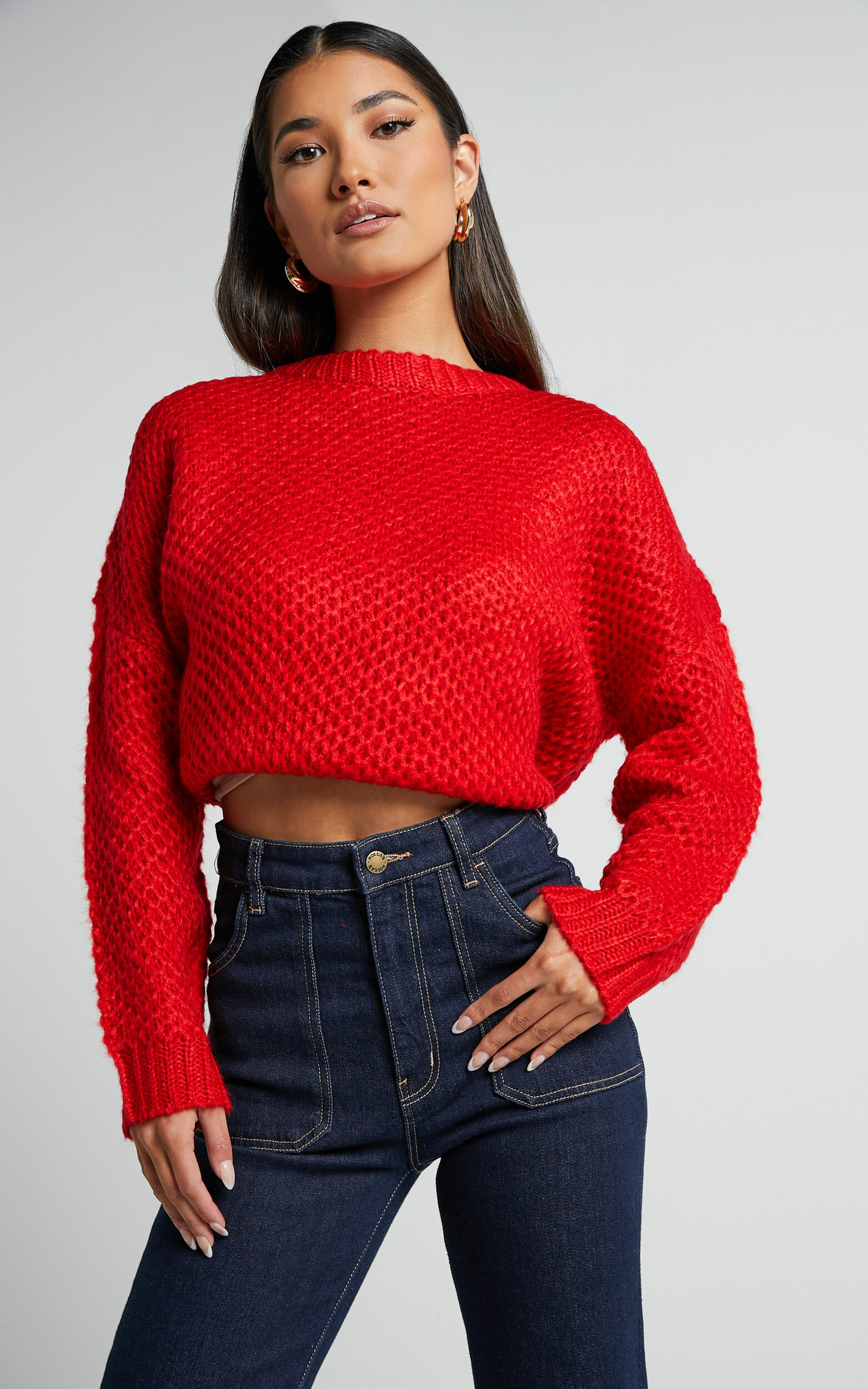 Snuggle Up Jumper - Knit Jumper in Red - S/M, RED1