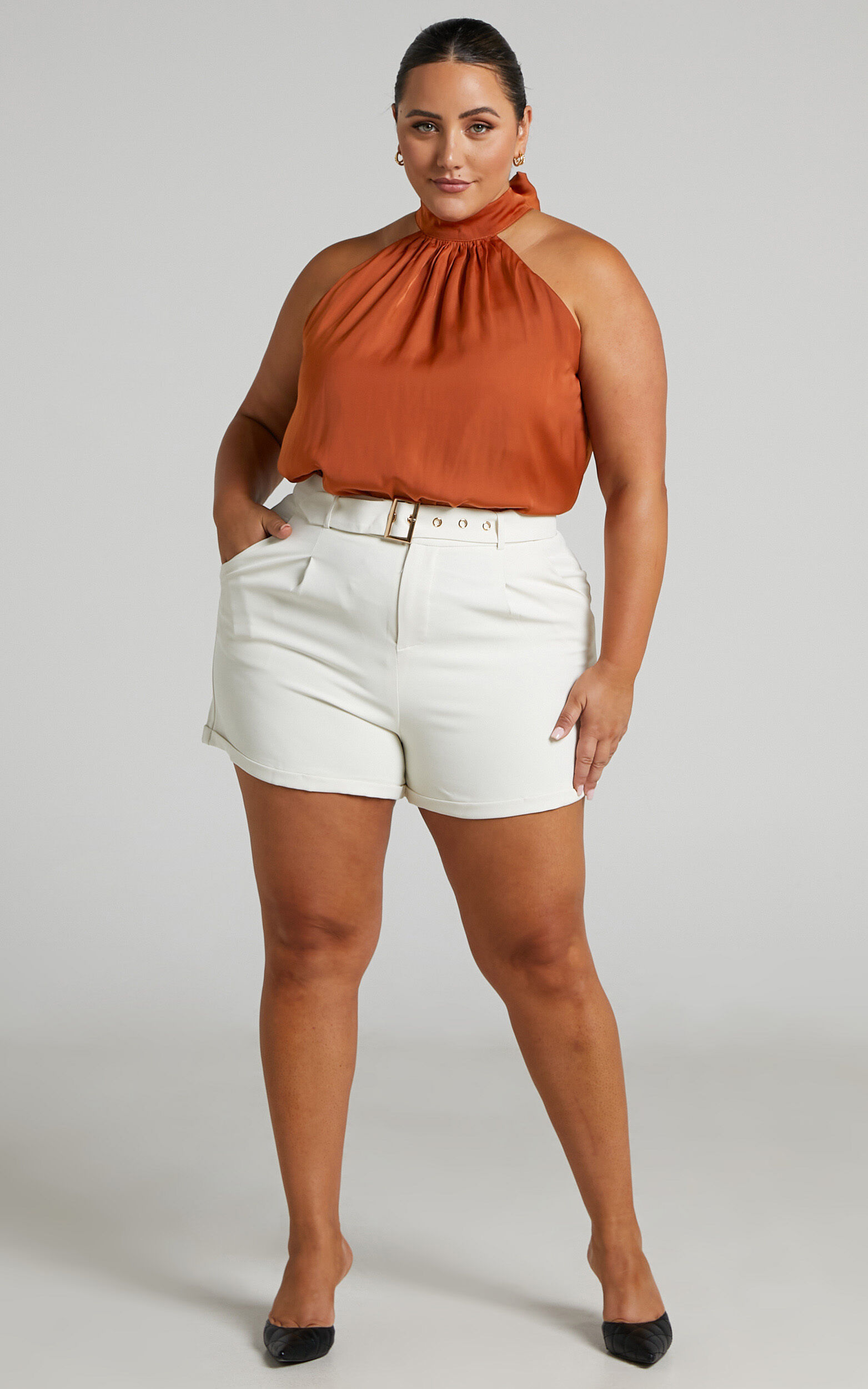 Davena Belted Tailored Short in Stone - 04, WHT2, super-hi-res image number null
