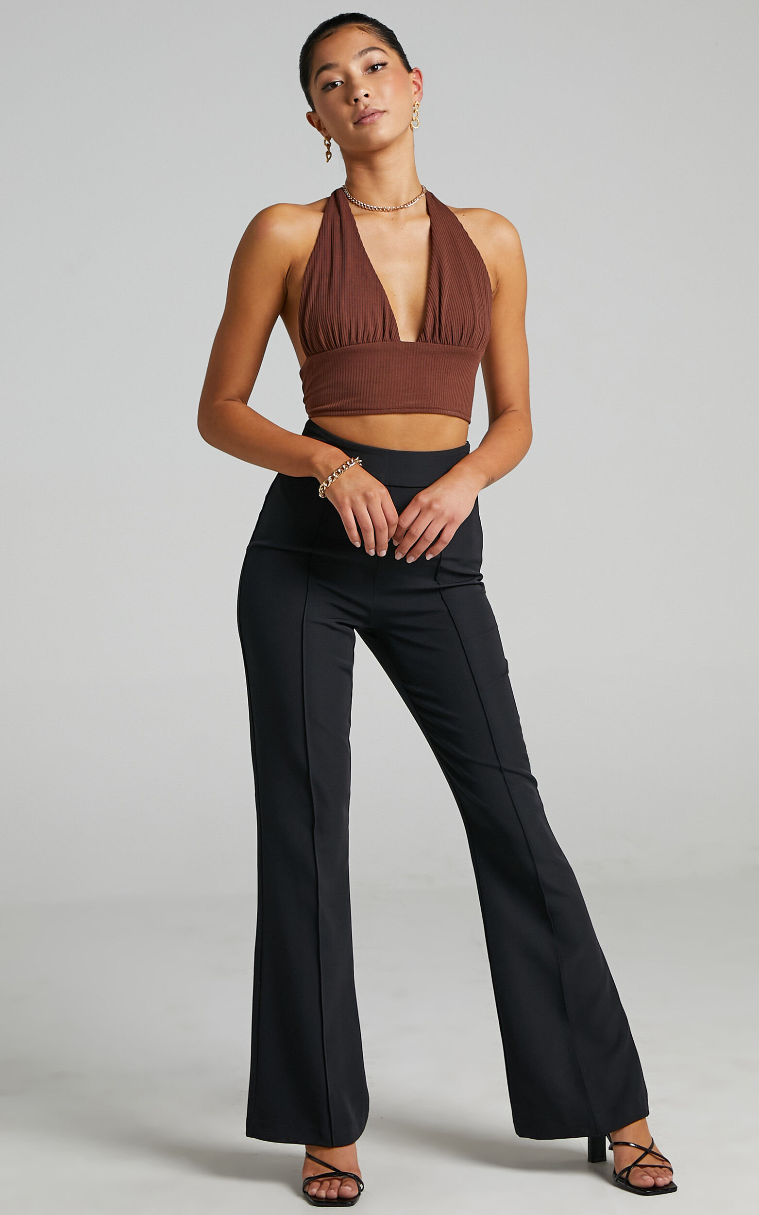 Roschel Pants - High Waisted Flared Pants in Black - 06, BLK1