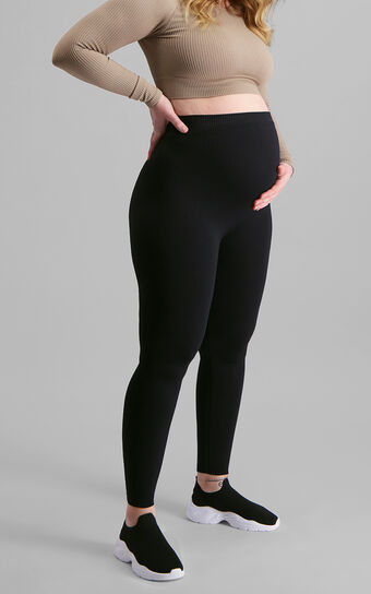 Aim'n - MATERNITY RIBBED SEAMLESS TIGHTS in Black