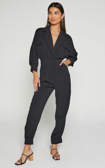 Ayelin Jumpsuit - Relaxed 3/4 Sleeve Jumpsuit in Black | Showpo