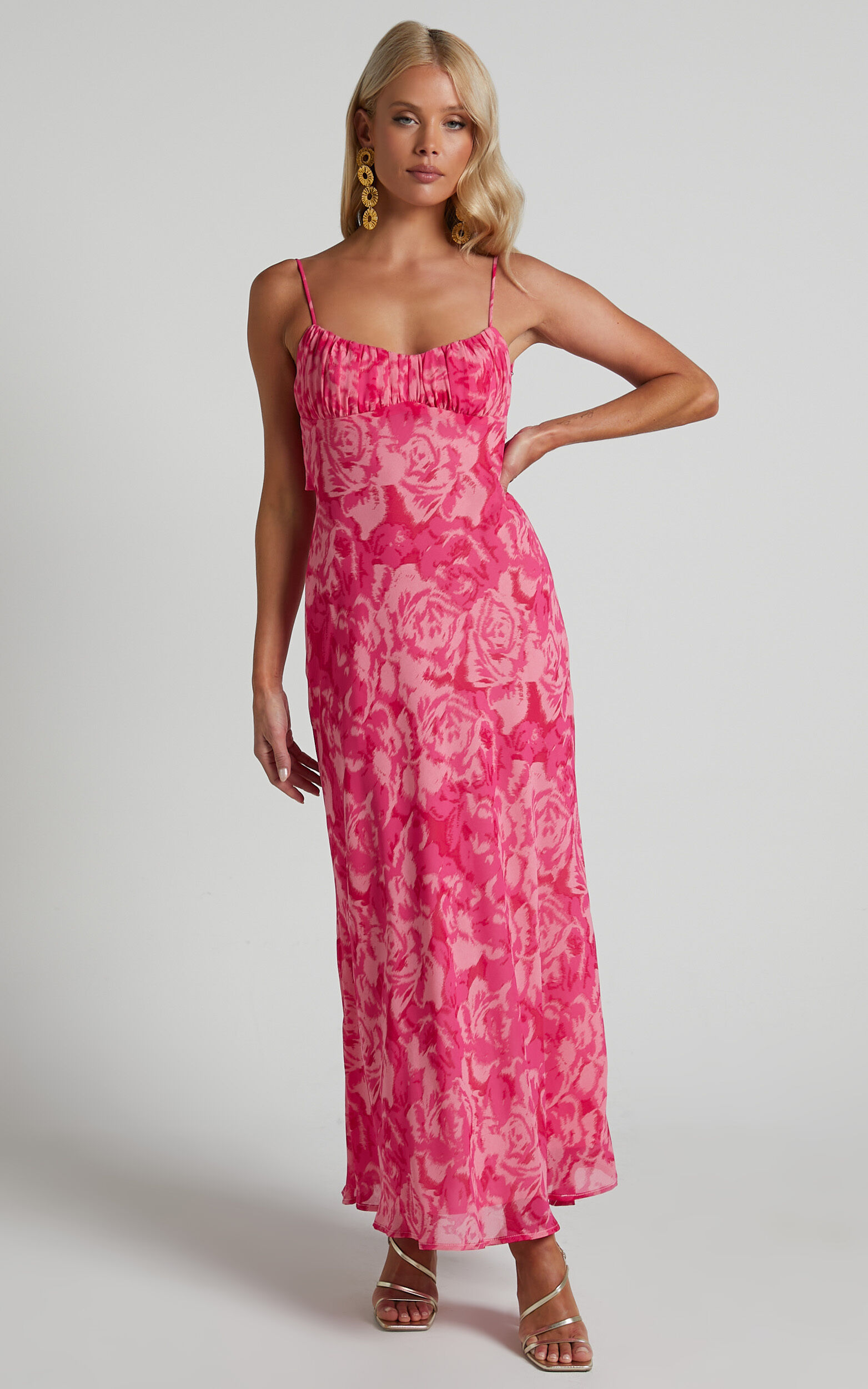 Veena Bustier Floral Slip Maxi Dress in Pink Floral - 06, PNK1, super-hi-res image number null