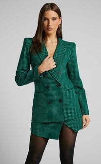 Toula Blazer - Longline Double Breasted Blazer in Green & Black