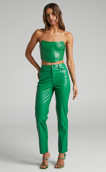Lorrin Faux Leather Cropped Corset in Green