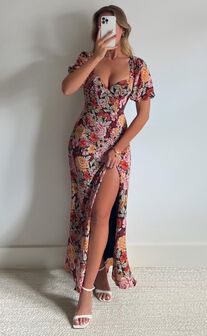 Lorie Maxi Dress - Short Sleeve Cut Out Tie Back Dress in Boheme Floral