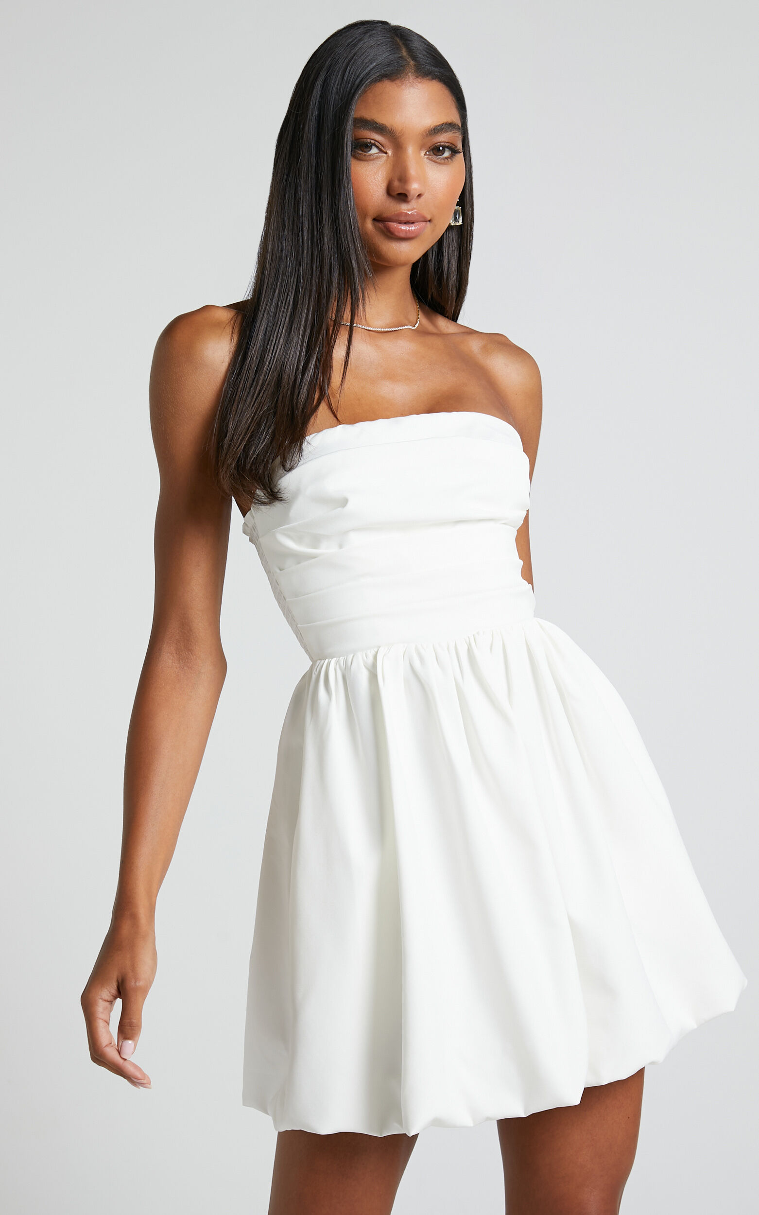 Shaima Strapless Mini Dress in White | Showpo USA