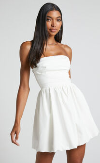 Shaima Mini Dress - Strapless Dress in White