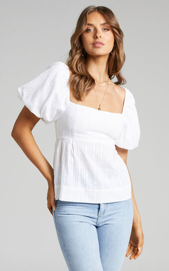 Clymene Baby Doll Lace Up Back Top in White