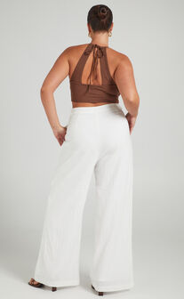 Honalee High Waisted Wide Leg Pant in White Linen Look