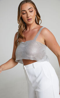 Starry Nights Mesh Cropped Top in Silver