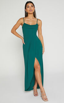 Andrina Midaxi Dress -  High Low Wrap Corset Dress in Forest Green