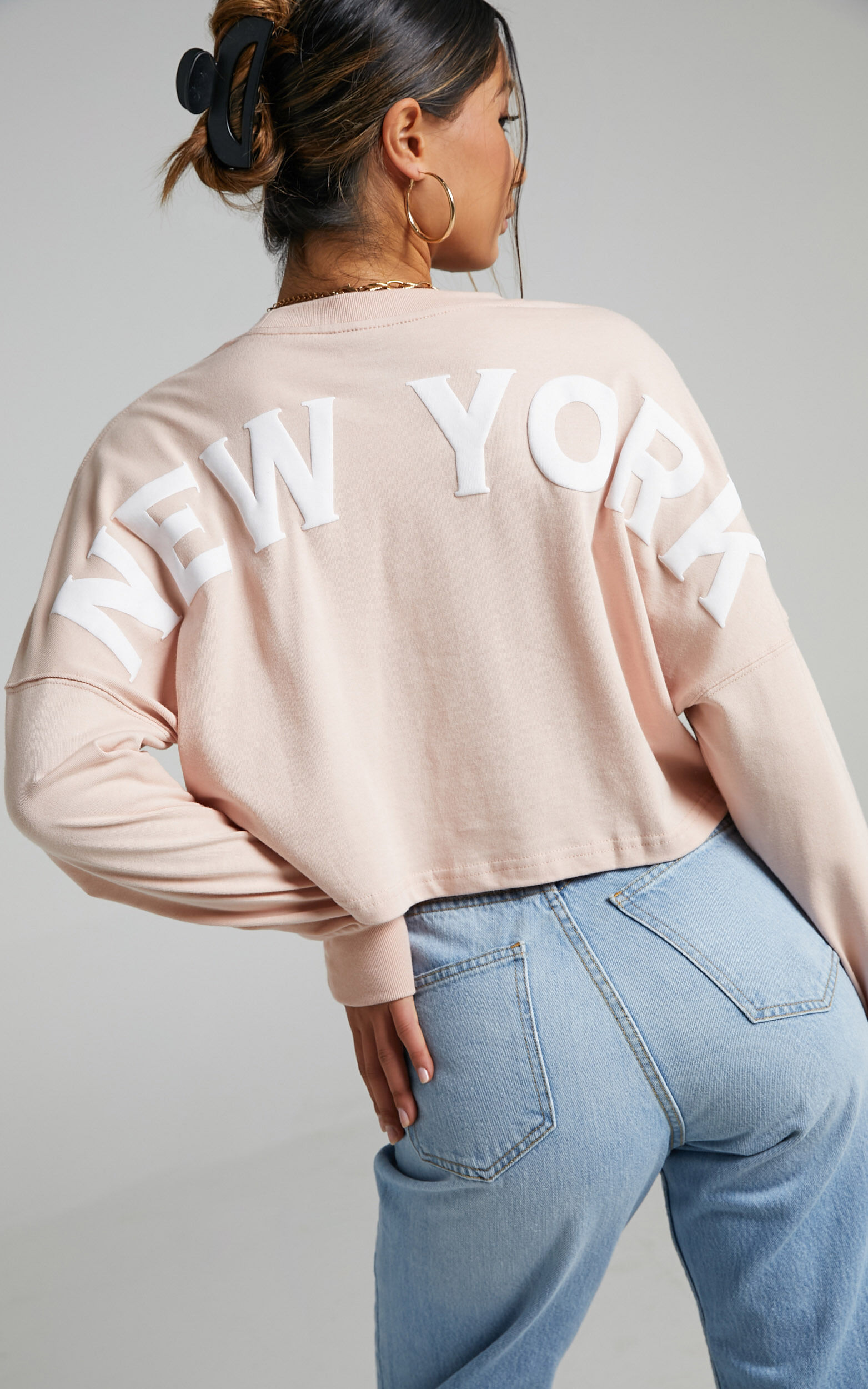 Majestic - NY Yankees Cropped Rando LS Tee in Peach - L, ORG1, super-hi-res image number null