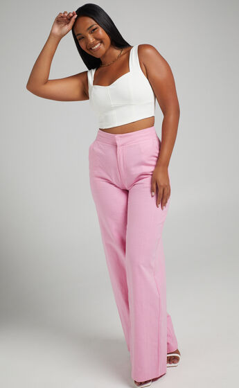 Marvene Tailored Wide Leg  Pant in Pink
