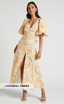 Amalie The Label - Lytina Puff Sleeve Open Back Maxi Dress in Sierra Floral