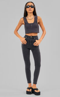 Abrand - A Petite High Skinny Ankle Basher Jean in Black Magic