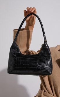 Brunswick Shoulder Bag in Black Croc