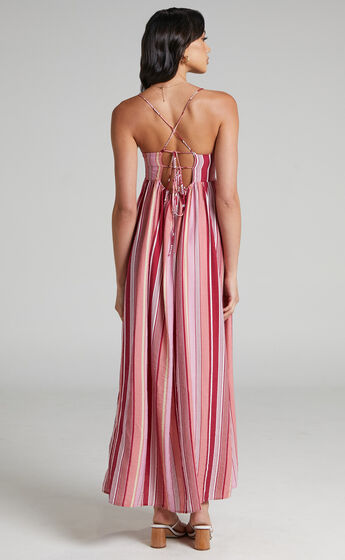 Chelcy Striped Open Back Maxi Dress in Pink