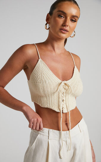 Ashtyn Top - Knit Lace Up Corset Top in Natural