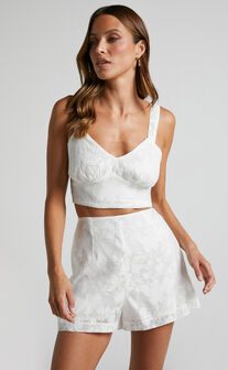 Jammae Two Piece Set - Bustier Crop Top and Shorts Set in White