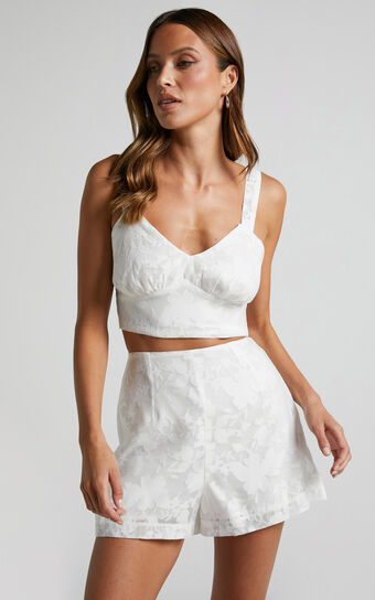 Jammae Top and Short Two Piece Set in White
