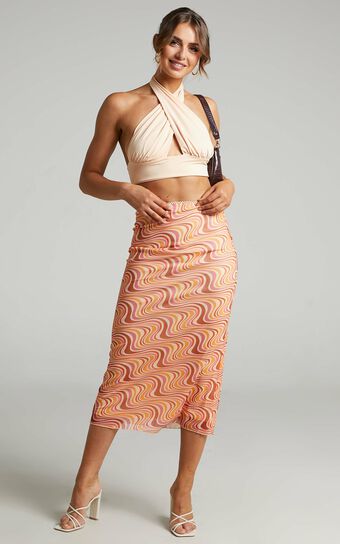 Silvi Mesh Midi Skirt in Multi Swirl