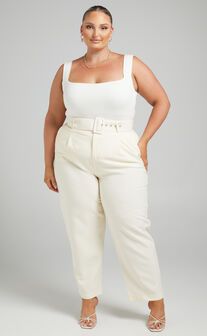 Royce Belted High Waisted Pants in Off White