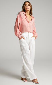 Amalie The Label - Azariah Balloon Sleeves Button Up Shirt in Dusty Pink